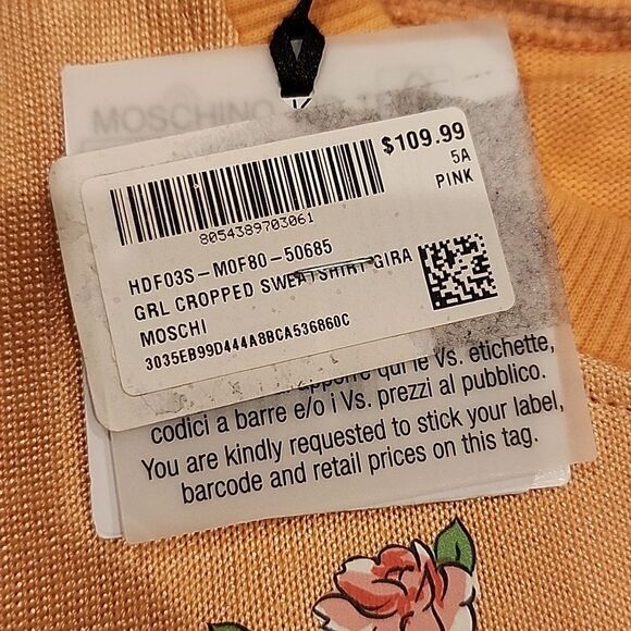 Moschino Sweatshirt Girl's 5 Years Peach Cotton Designer Luxury Stylish Comfy - Picture 8 of 9